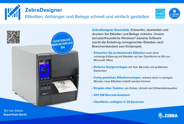 Etikettendrucker Zebra ZT231, Thermotransfer, 8 Punkte/mm (203dpi), Display, EPL, ZPL, ZPLII, USB, USB-Host, RS232, BT (BLE), Ethernet