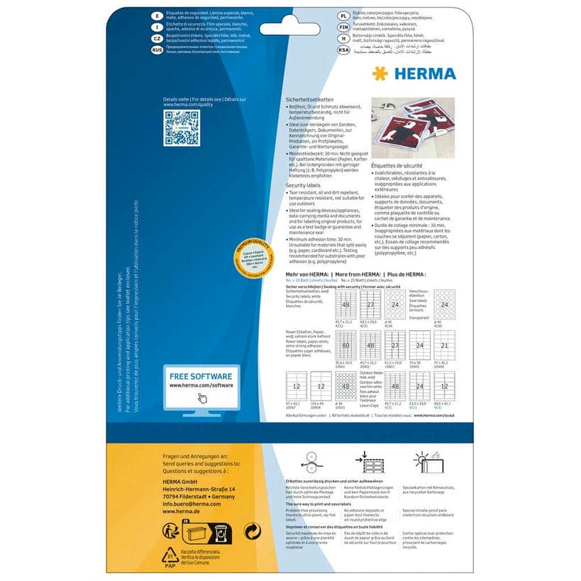 Sicherheitsetiketten, Spezialfolie gegen Manipulation, extrem stark haftend – 45,7 x 21,2 mm