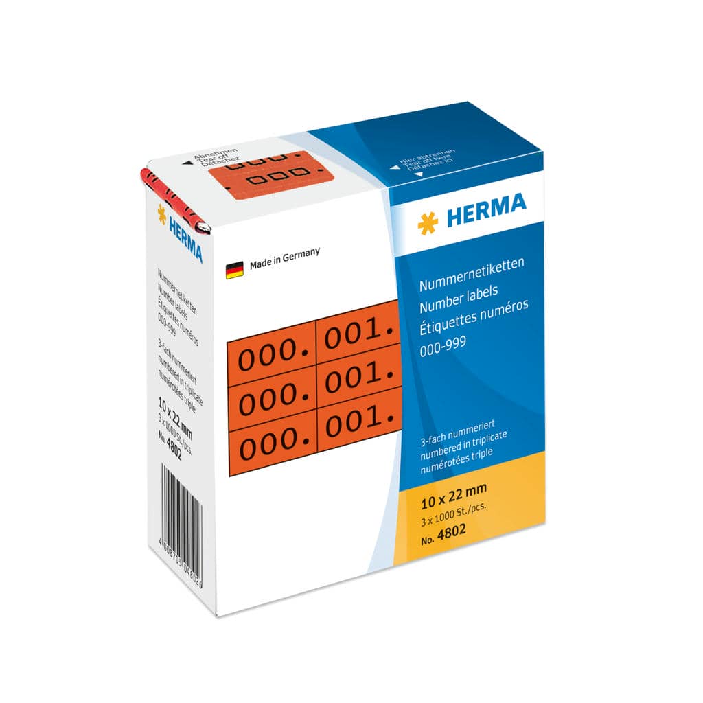 Nummernetiketten 0-999, dreifach, rot/schwarz, selbstklebend – 10 x 22 mm