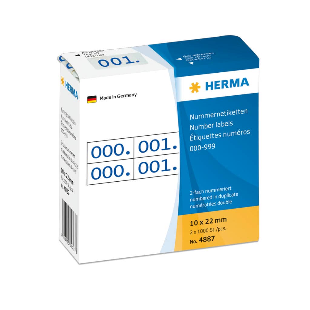 Nummernetiketten 0-999, doppelt, blau/schwarz, selbstklebend – 10 x 22 mm