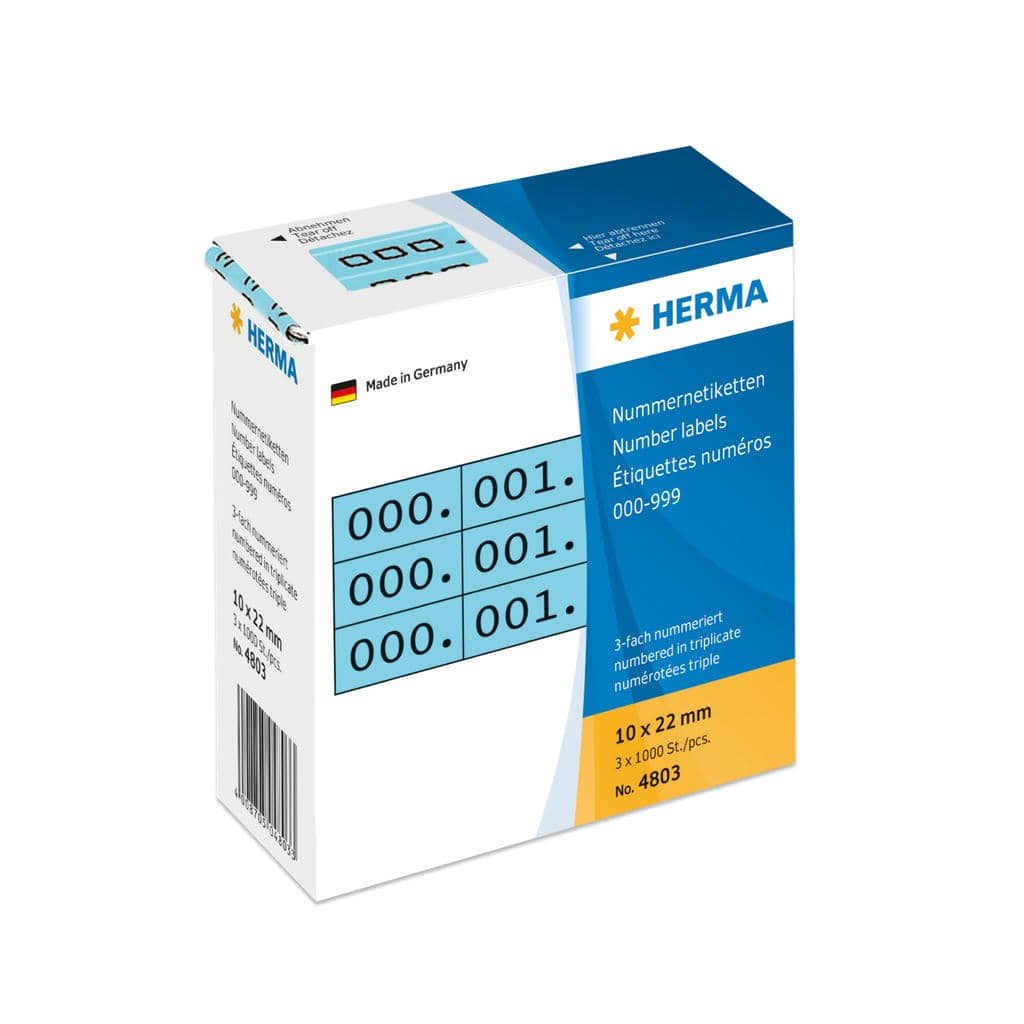 Nummernetiketten 0-999, dreifach, blau/schwarz, selbstklebend