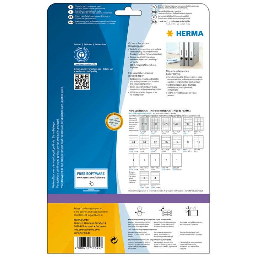 Ordner-Etiketten, Recyclingpapier – 192 x 38 mm