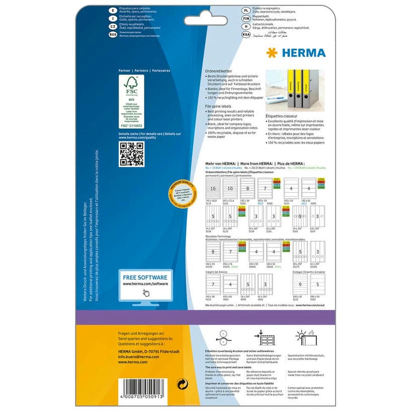 Ordner-Etiketten gelb – 192 x 38 mm