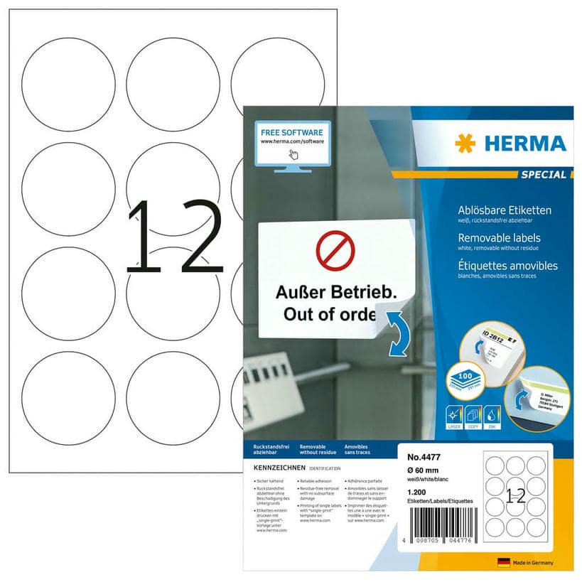 Ablösbare Etiketten rund, ablösbar