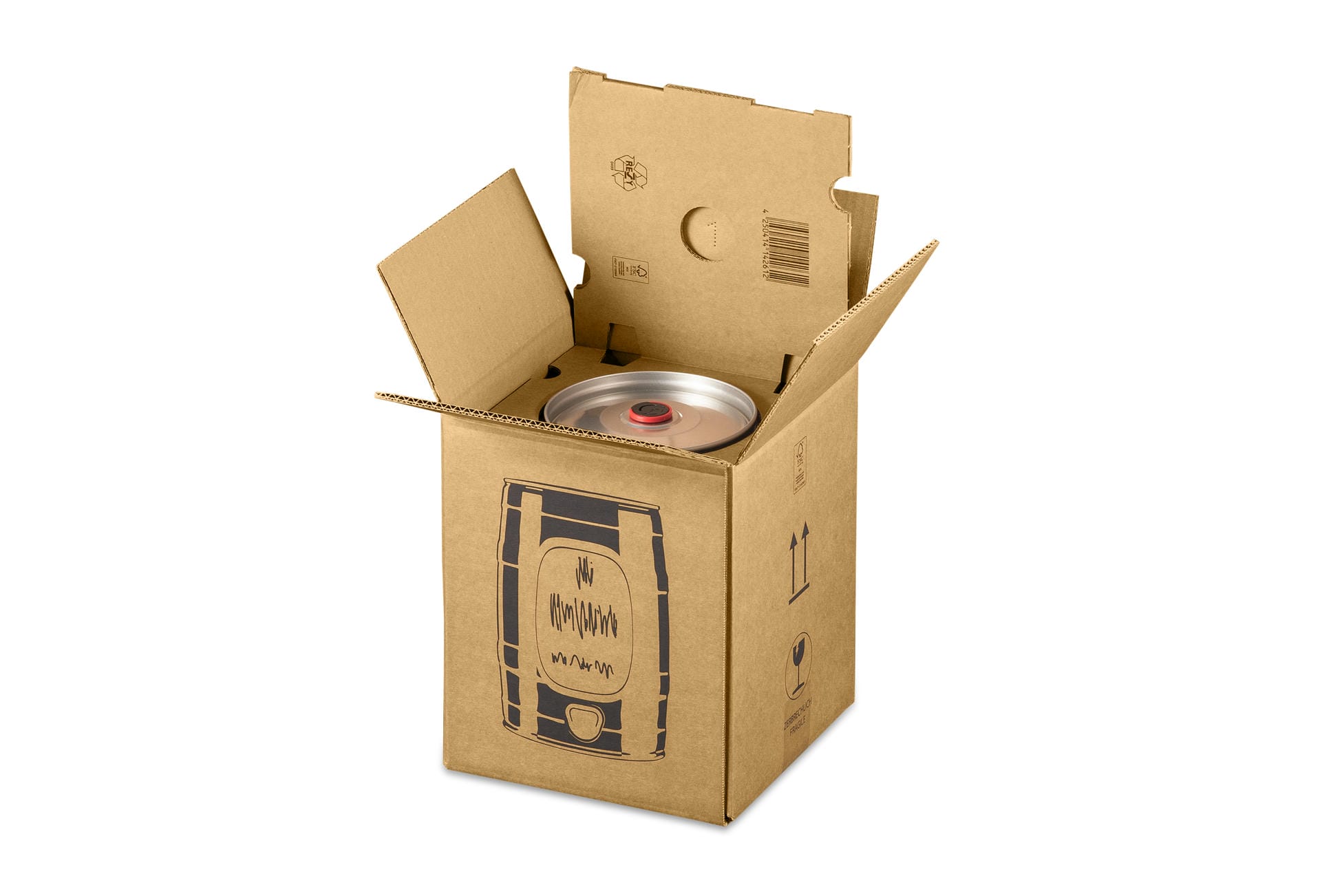 Versandkarton FÜR 5l BIERFASS, Retail-Set inkl. Einlage (228x228x271 mm)