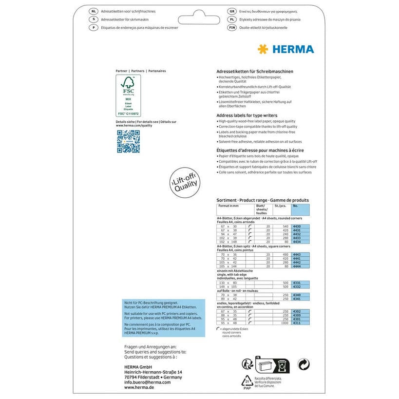 Adressetiketten für Schreibmaschinen – 105 x 144 mm