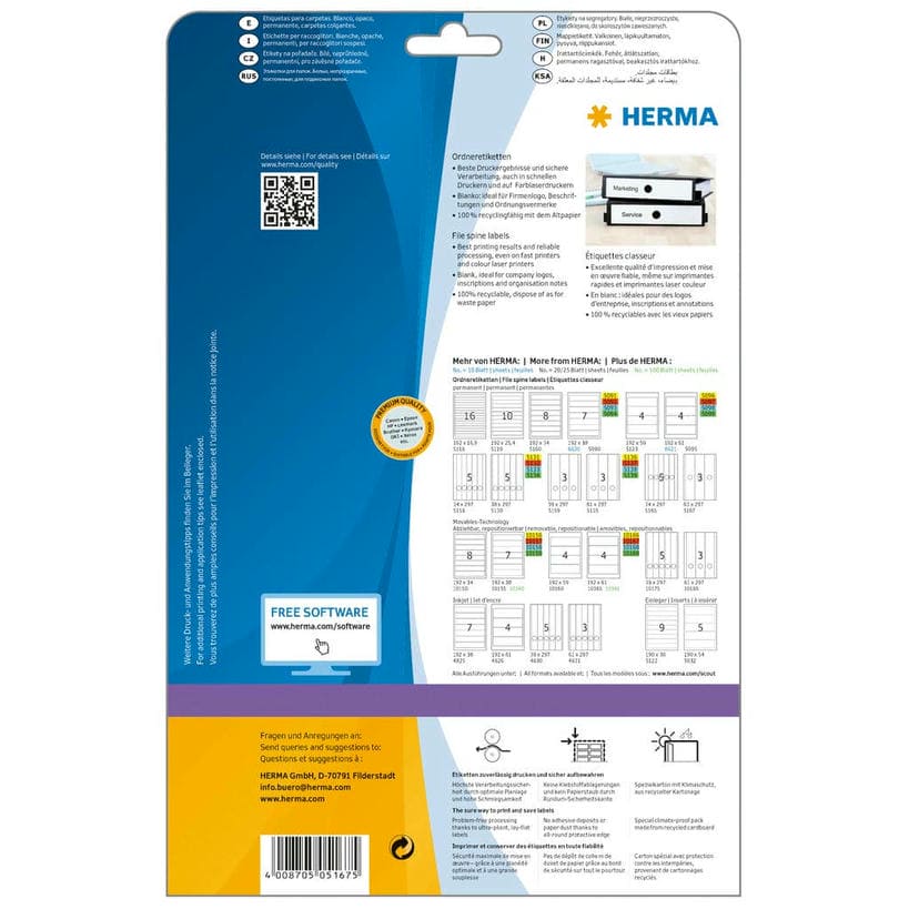 Hängeordner-Etiketten, blickdicht, für breite Ordner – 63 x 297 mm