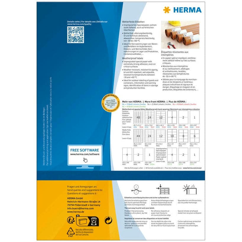 Witterungsbeständige Etiketten, extrem stark haftend, imprägniert – 210 x 148 mm (160 Stk)