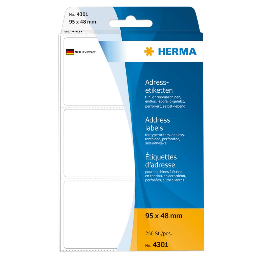 Adressetiketten für Schreibmaschinen endlos leporello-gefalzt – 95 x 48 mm