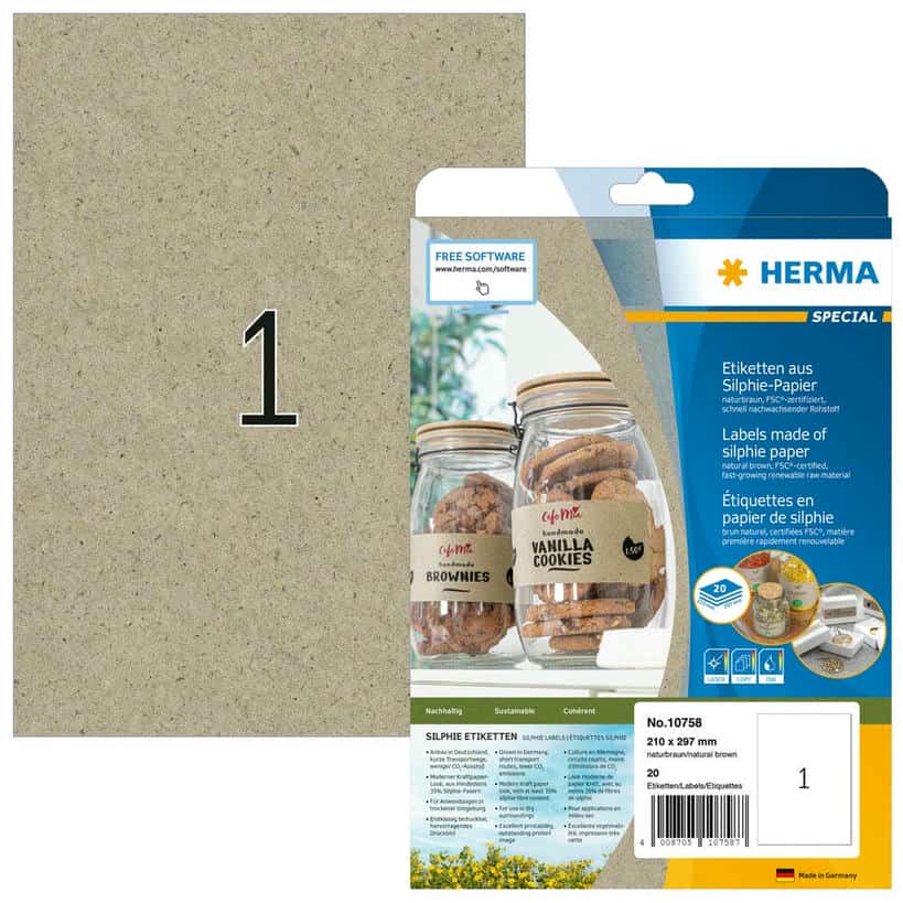 Etiketten aus Silphie-Papier, naturbraun – 210 x 297 mm