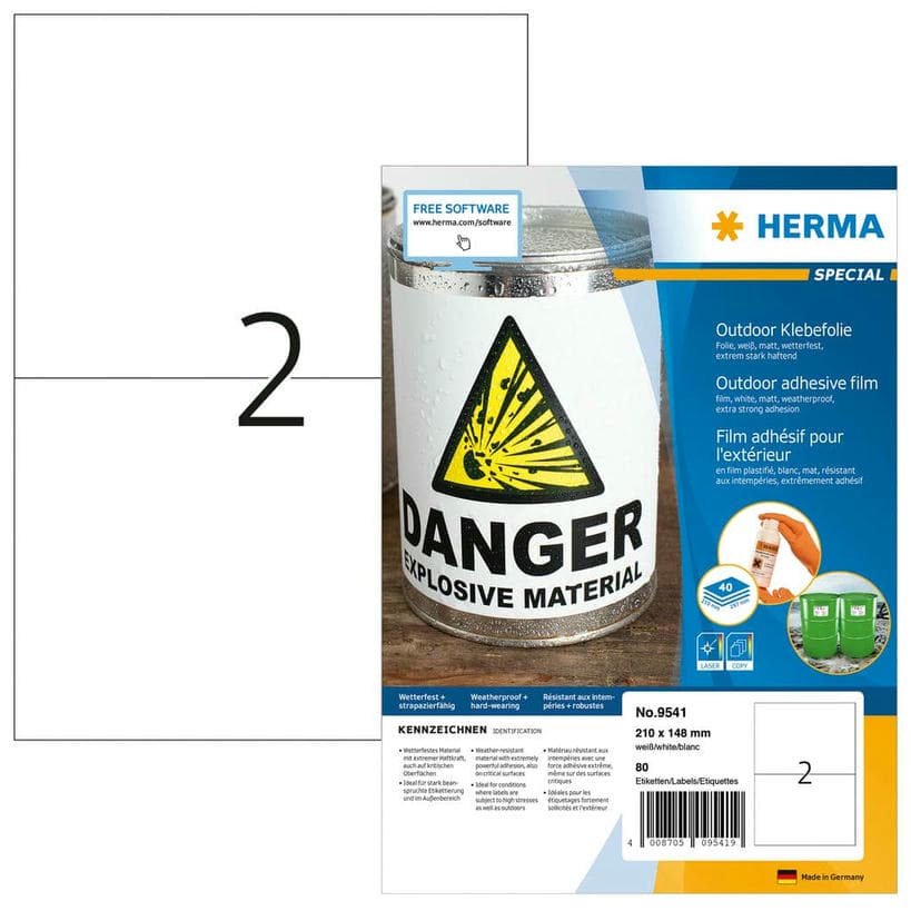 Wetterfeste Outdoor-Folienetiketten, extrem stark haftend, dehnfähig – 210 x 148 mm