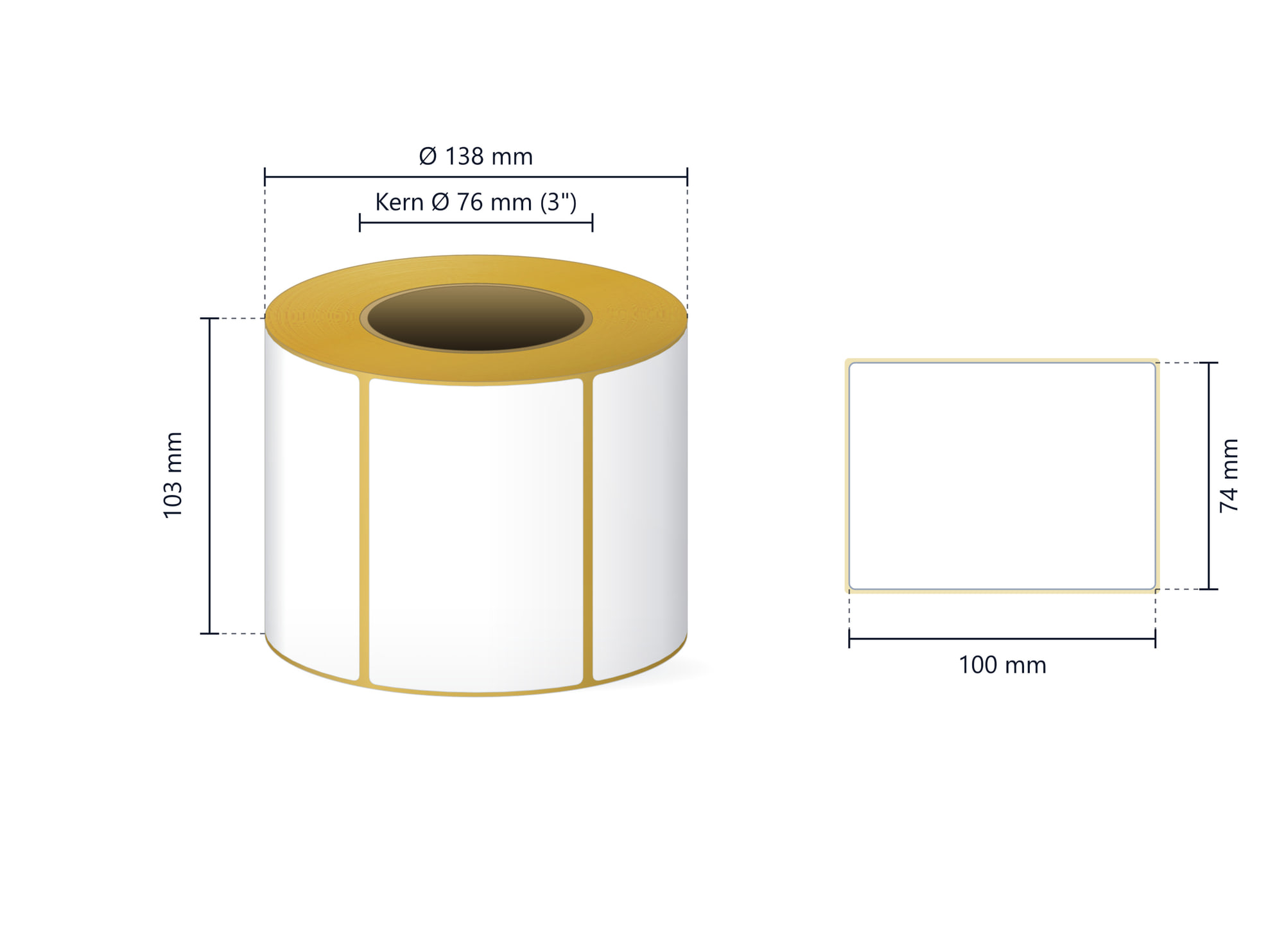 Rollenetikett Thermo ECO, 100x74 mm | 1000 Etiketten/Rolle, 1 Palette = 160.000 Stk.