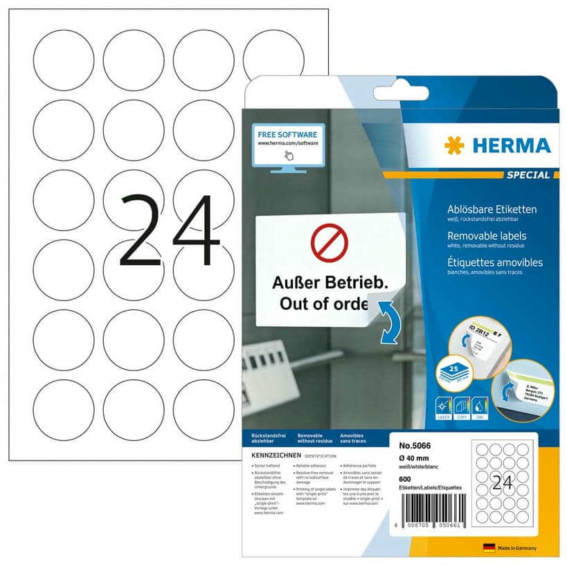 Ablösbare Etiketten rund, ablösbar