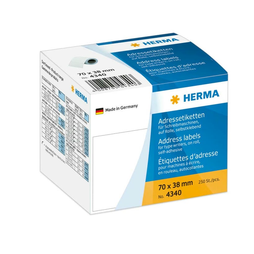 Adressetiketten für Schreibmaschinen, auf Rolle weiß – 70 x 38 mm