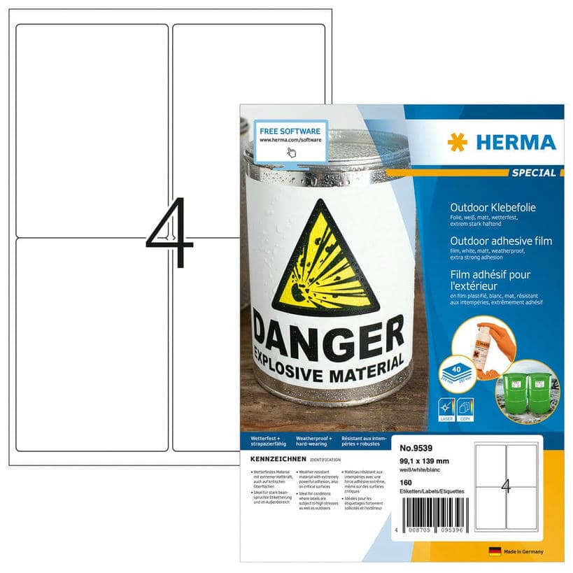 Wetterfeste Outdoor-Folienetiketten, extrem stark haftend, dehnfähig – 99,1 x 139 mm