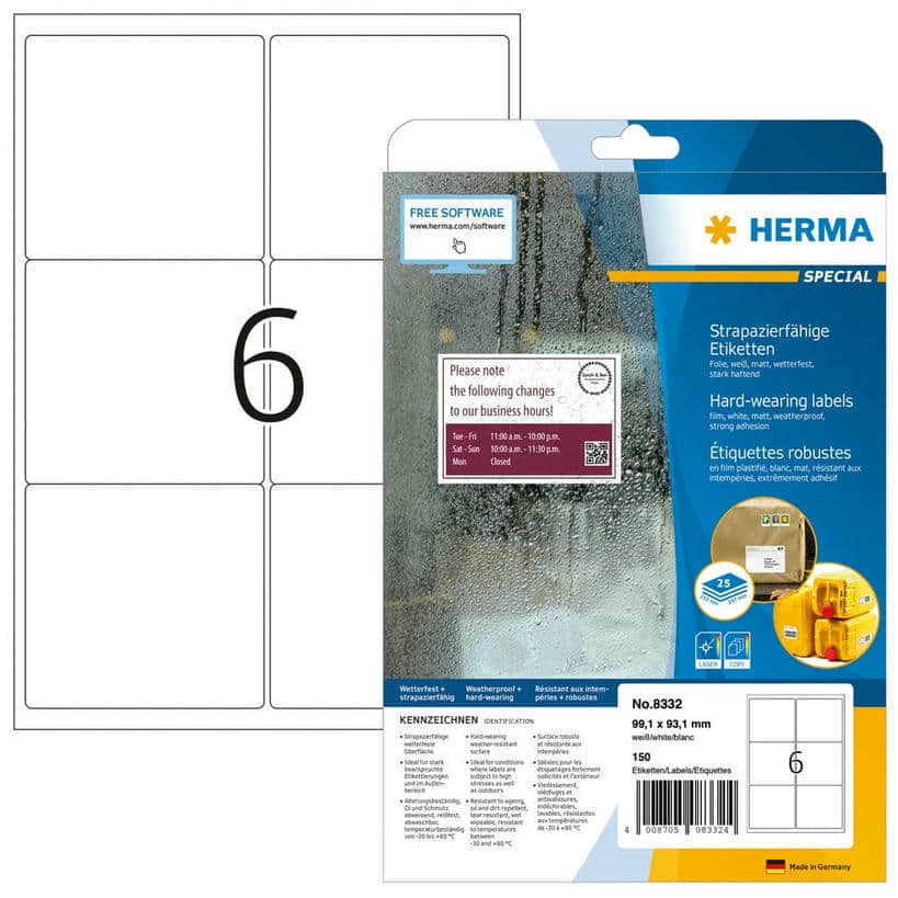 Wetterfeste VersandEtiketten, aus Folie, extrem stark haftend – 99,1 x 93,1 mm