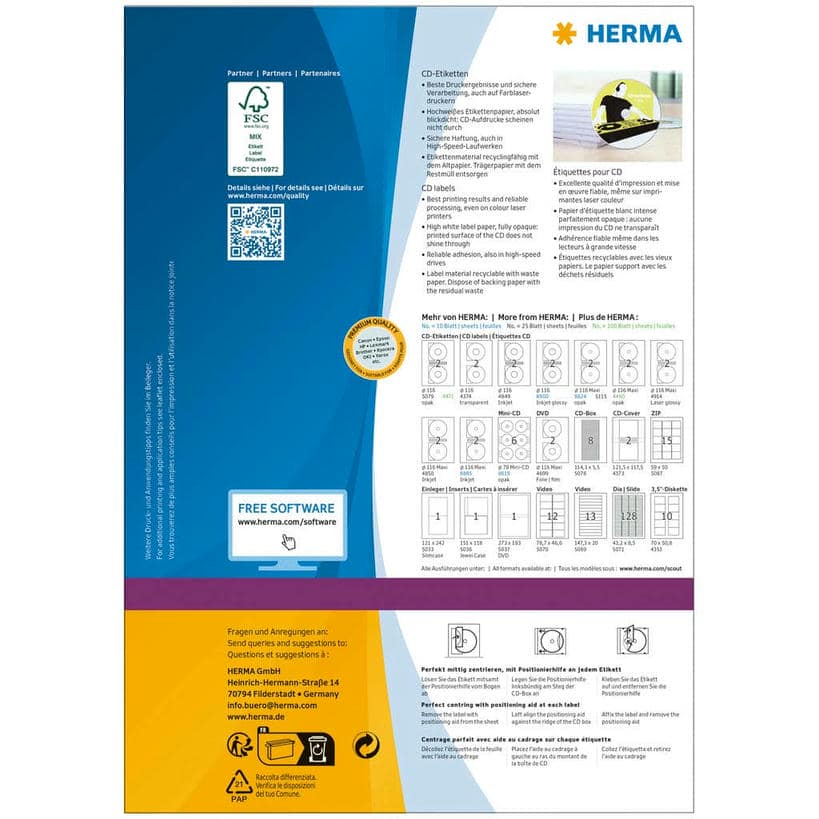 CD-Etiketten (Innenloch klein), blickdicht – D 116 mm