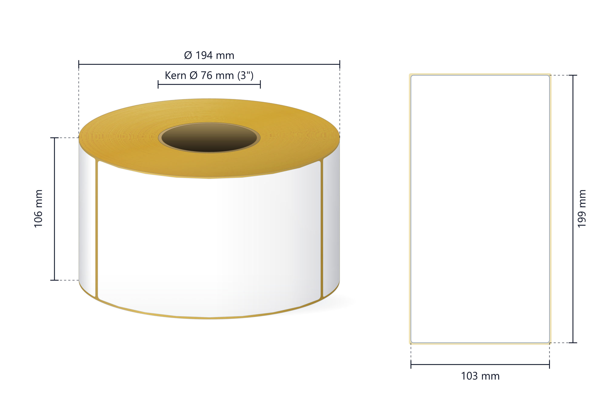 Rollenetiketten 103x199mm Thermo ECO - 76mm Kern - 900 Etiketten/Rolle