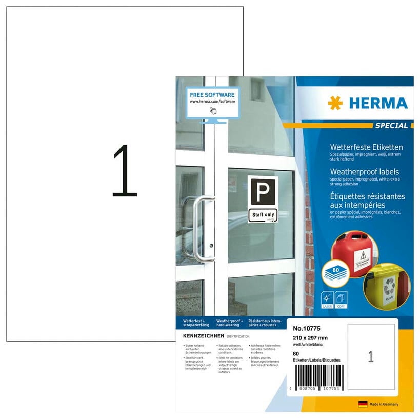 Witterungsbeständige Etiketten, extrem stark haftend, imprägniert – 210 x 297 mm (80 Stk)